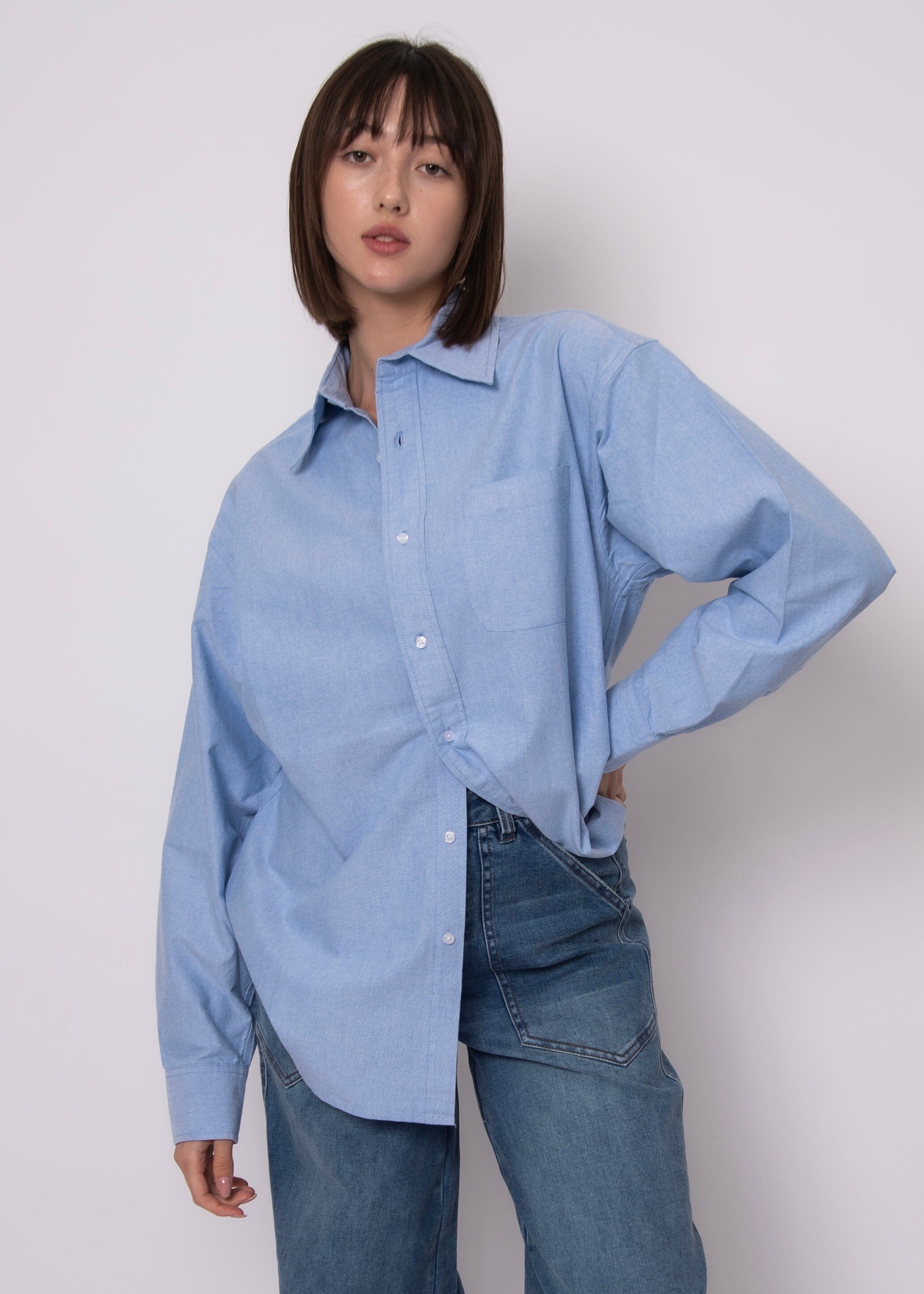 classic blue button up shirt, womens blue oxford shirt, everyday blue buttondown
