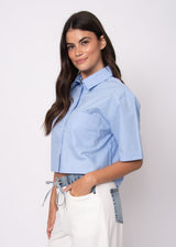 blue polished casual top, blue summer button up shirt, women blue chic blouse