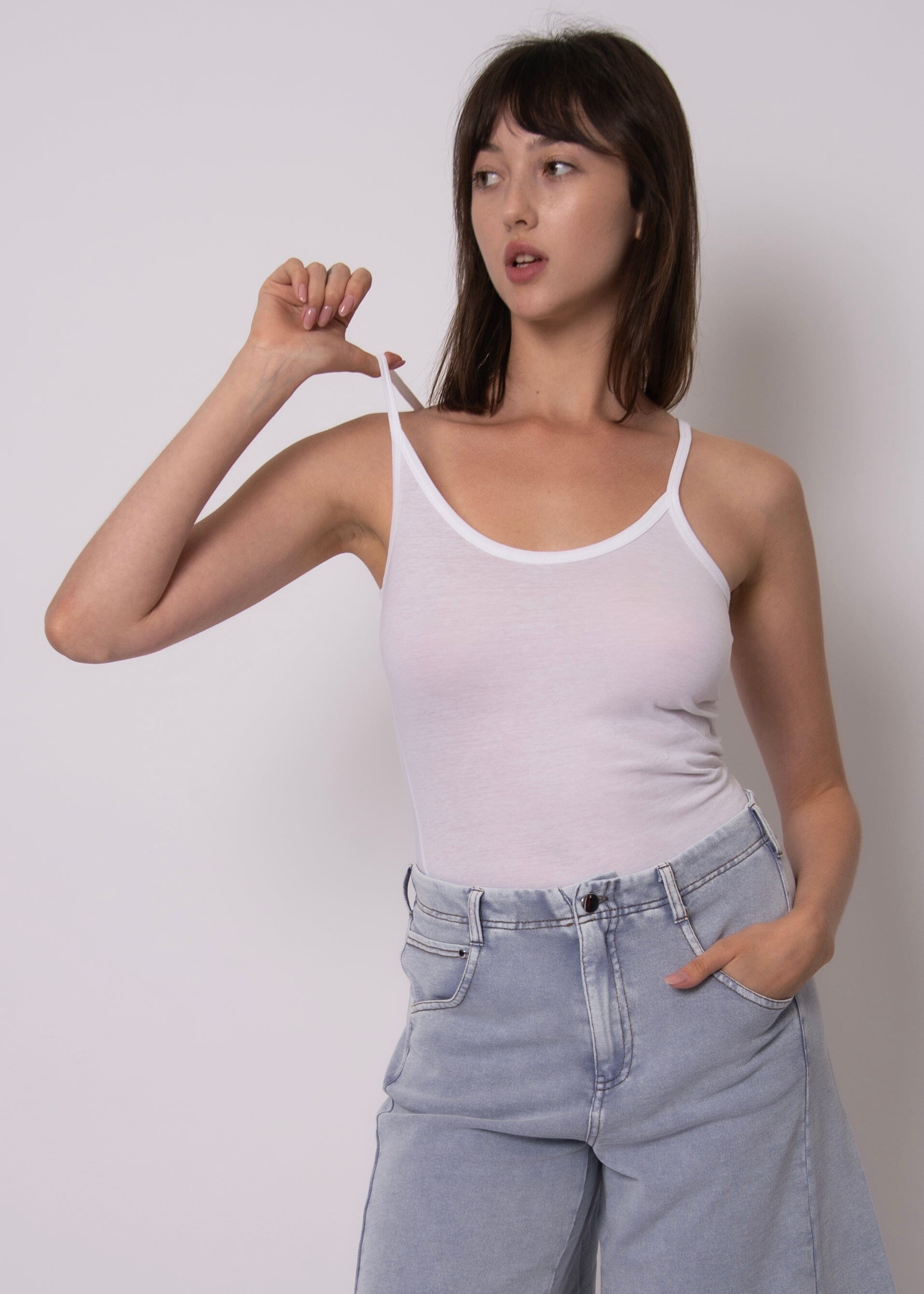 white tank for layering outfits, simple white top women fashion, wardrobe staple white tank, fitted camisole tank white