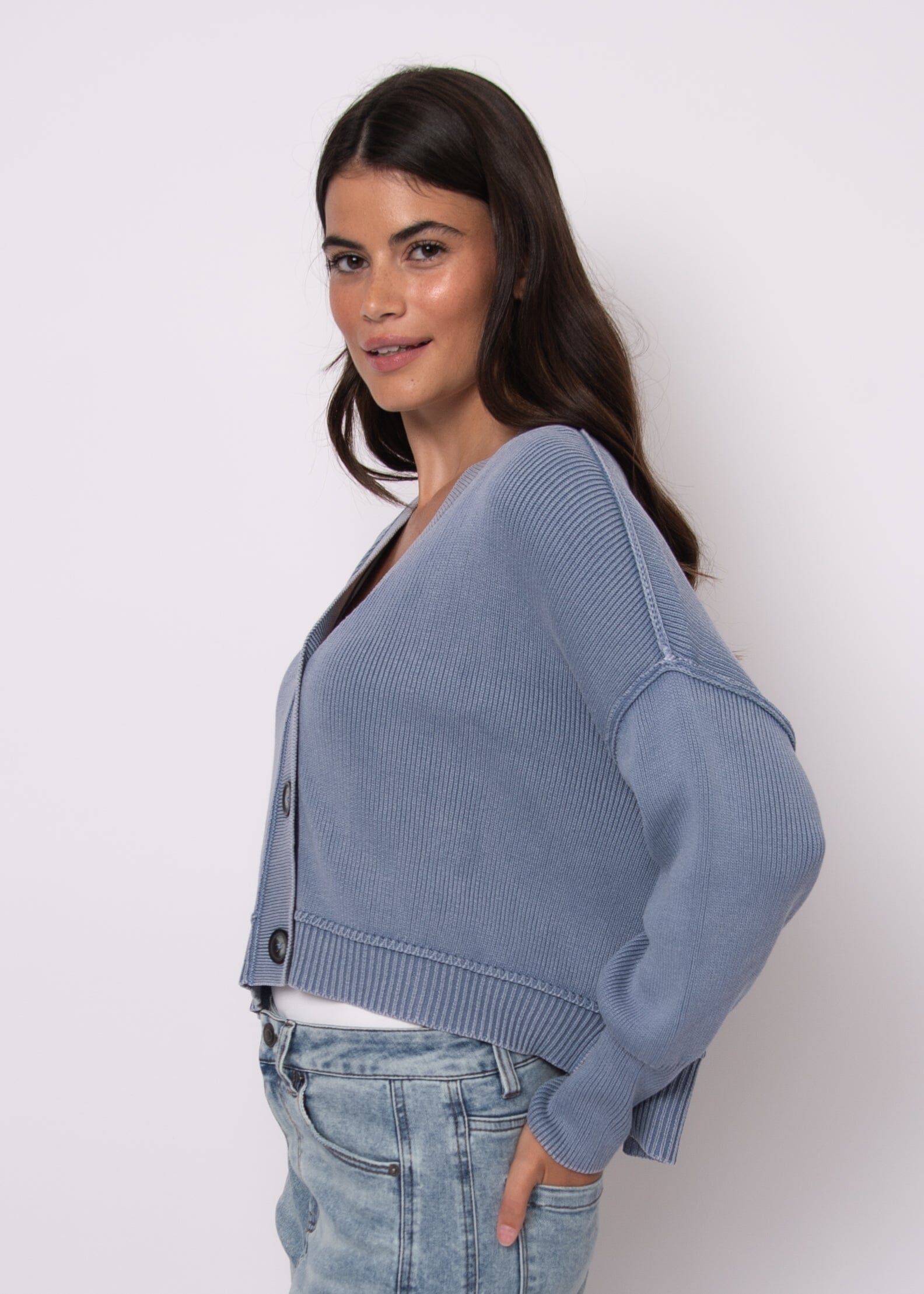 textured knit cardigan blue, casual chic cardigan women, blue button cardigan outfit, breathable knit cardigan blue