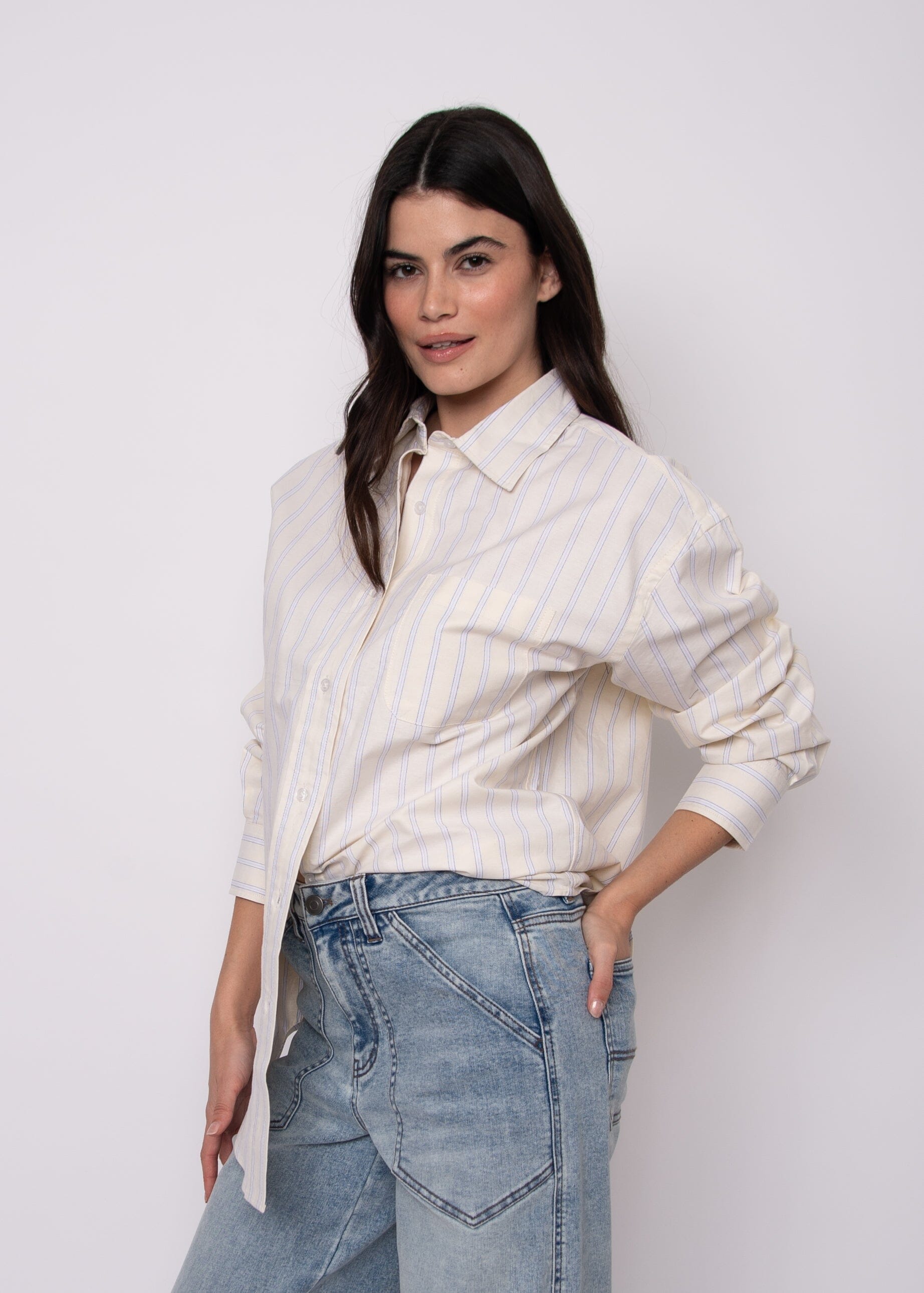 everyday oxford shirt, relaxed fit button up women, womens striped blouse
