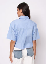 blue breathable cotton shirt, blue everyday staple shirt, classic blue poplin top