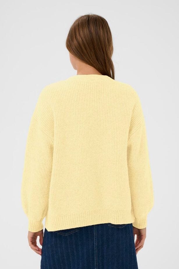 modern wardrobe staple sweater, casual cardigan women, versatile yellow sweater