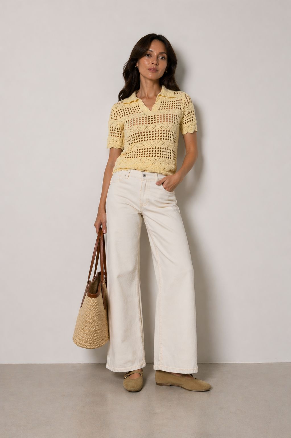 YELLOW SCALLOPED KNIT TOP Top RD STYLE 