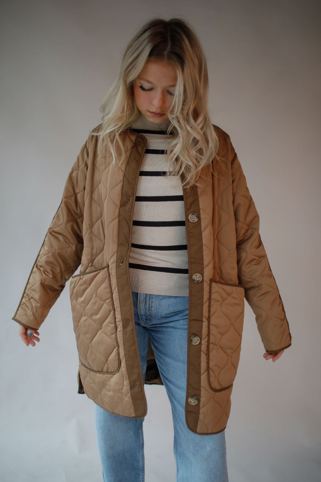BROWN QUILTED RIDING JACKET Jacket GLAMOROUS 