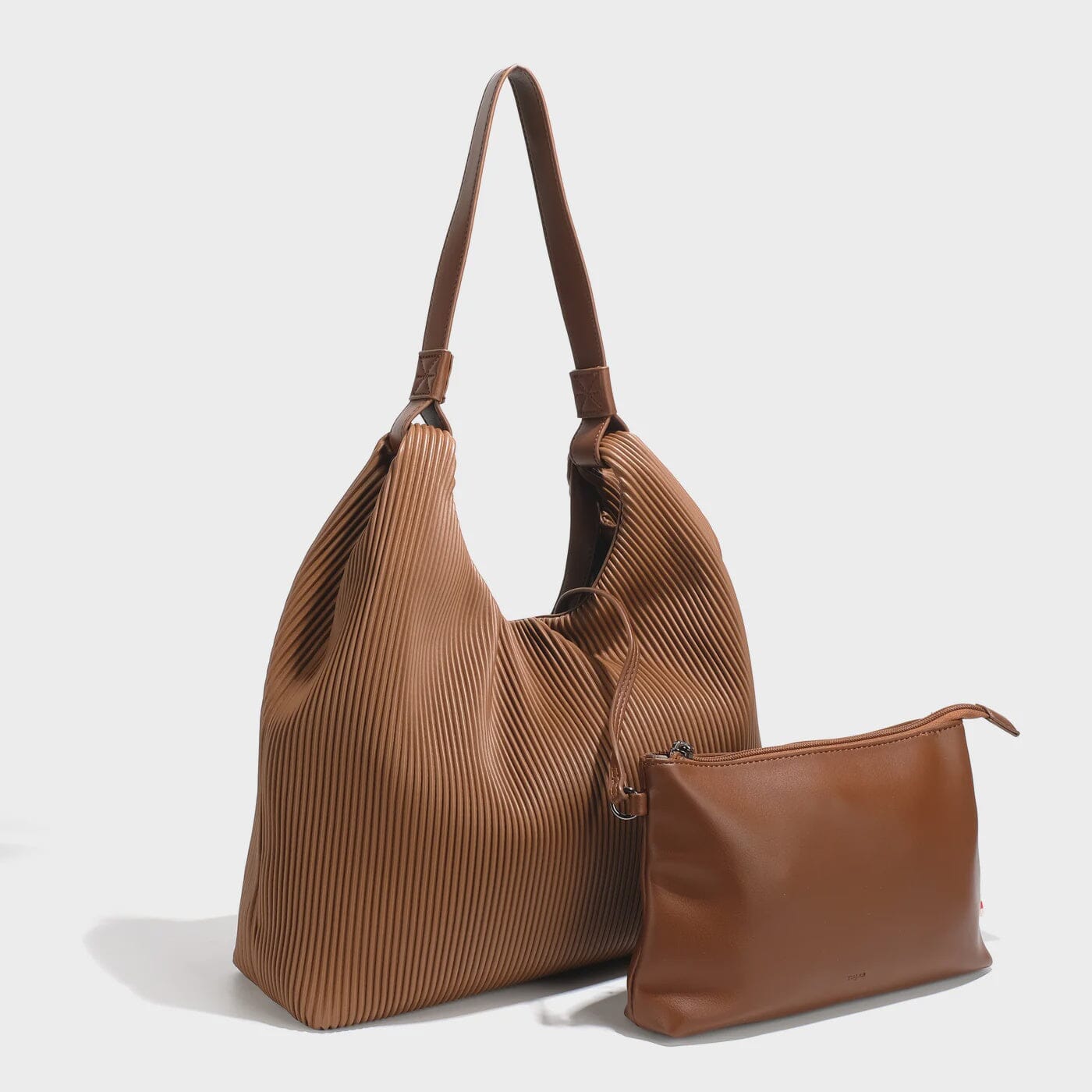 BROWN TEXTURED HOBO BAG SET Accessories COLAB 