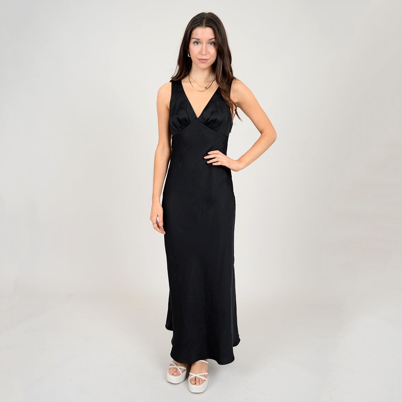 SILKY MAXI DRESS WITH SHIRRED BUST Dress RD STYLE 