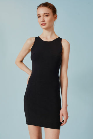 Classic fitted black ribbed dress - the ultimate wardrobe staple that